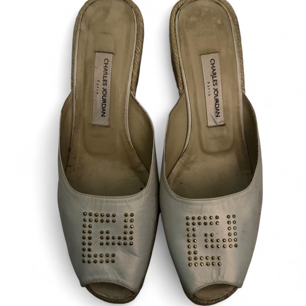 Charles Jourdan Women's Cream Peep-Toe Mules